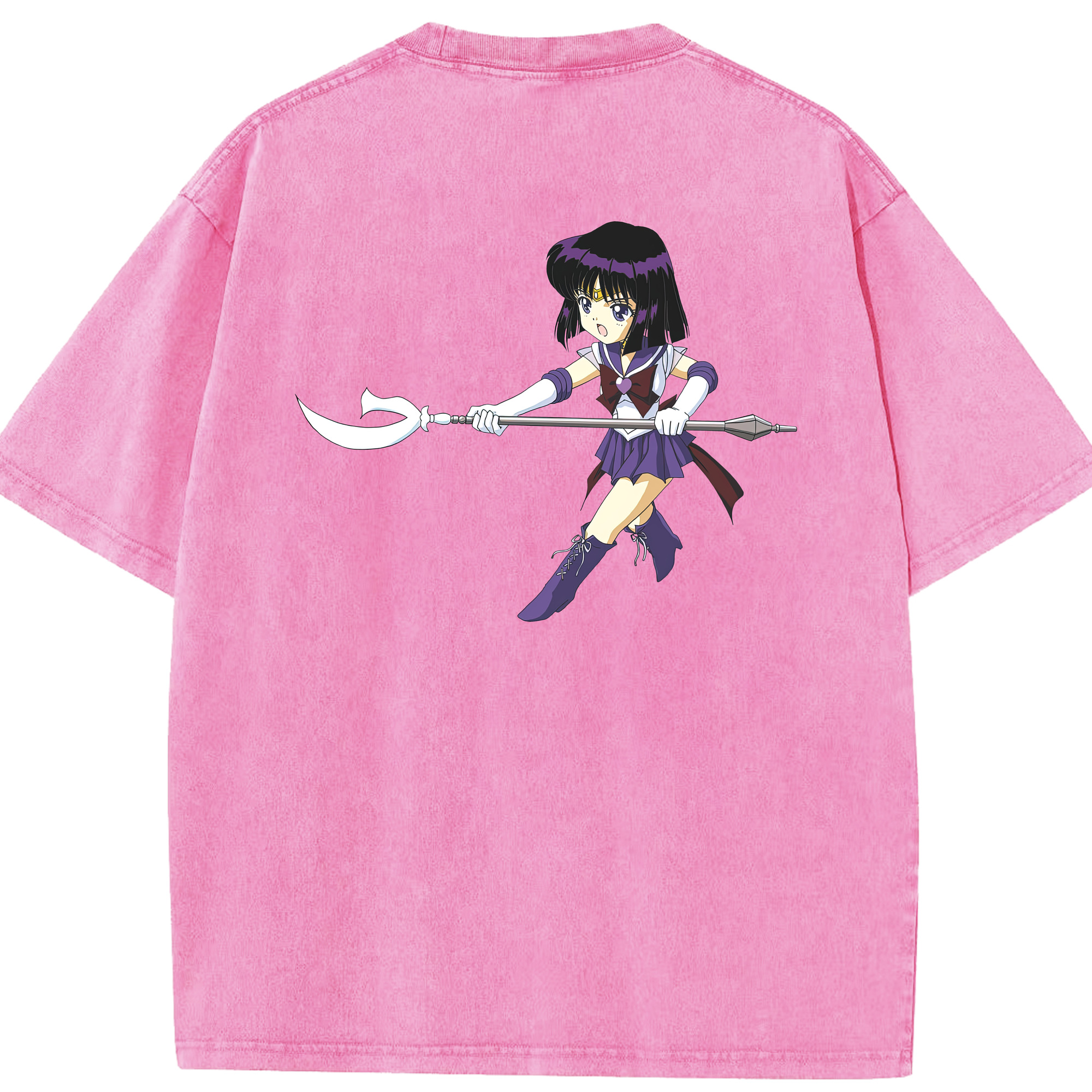 （画像用） 美少女戦士セーラームーン 土萠ほたる Sailor Moon Tomoe Hotaru （セーラーサターン；Sailor Saturn） 綿100% ヴィンテージ風 半袖Tシャツ（背面プリント）